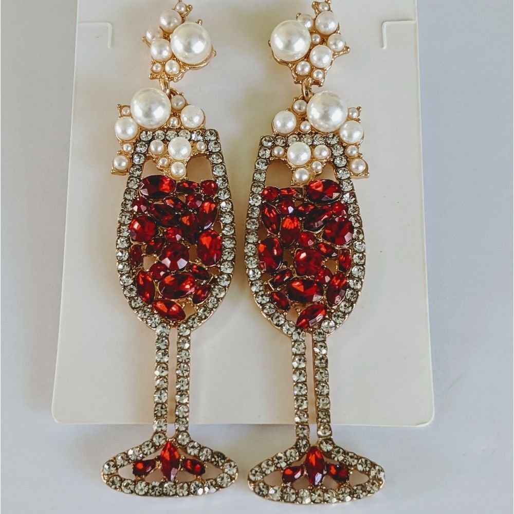 Red Rhinestone and Pearl Earrings